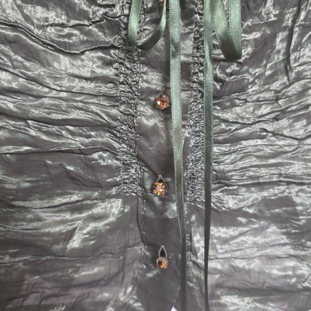 Maria Grazia Severi Y2K Vintage Green Metallic Jacket IT 48 Jewel Button Italy‎